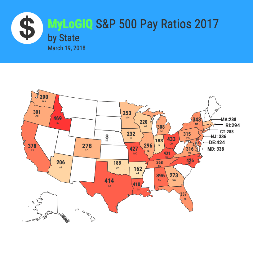 US map of CEO Pay Ratios